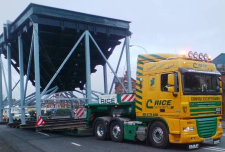 Fabricated plant transported on specialist equipment.