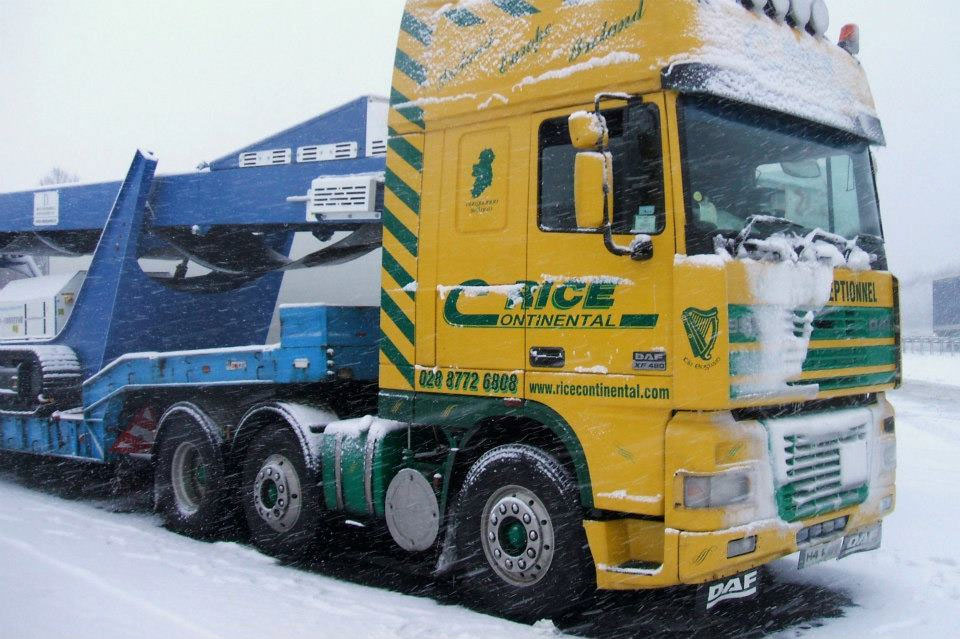 Heavy-haulage equipment working through winter conditions.